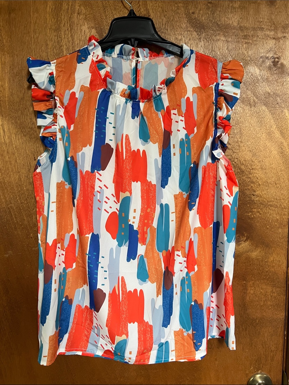 Colorful Abstract Ruffle Sleeve Blouse